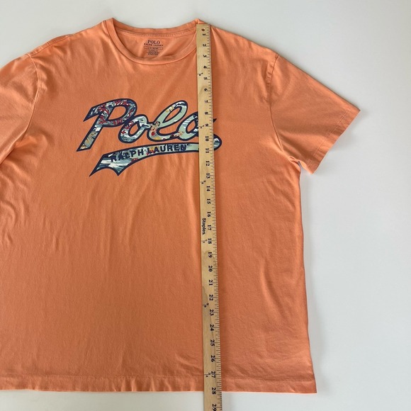 Polo Ralph Lauren Men's Shirt Large Orange Hawaiian Script Logo Short Sleeve Tee - Picture 9 of 11
